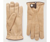Leather-Trimmed Shearling Gloves
