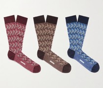 Set aus drei Paar Socken aus Häkelstrick aus einer Baumwollmischung