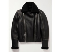 Shearling-Lined Leather Biker Jacket