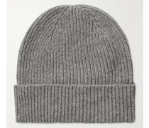 Beanie aus Kaschmir in Rippstrick