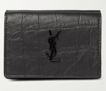 Portemonnaie aus Leder mit Krokodileffekt und Logoapplikationen