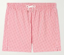 Straight-Leg Short-Length Striped Seersucker Swim Shorts