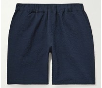 Gerade geschnittene Shorts aus Seersucker aus einer Baumwollmischung