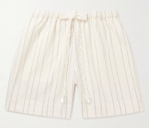 Gerade geschnittene Shorts aus einer gestreiften Leinen-Baumwollmischung mit Kordelzugbund