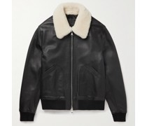 Shearling-Trimmed Leather Bomber Jacket