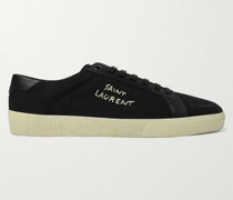 Court Classic SL/06 Leather-Trimmed Logo-Embroidered Distressed Canvas Sneakers