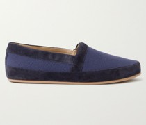 Suede-Trimmed Canvas Loafers