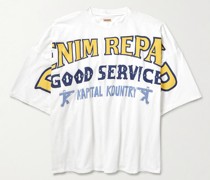Denim Repair Oversized-T-Shirt aus Baumwoll-Jersey mit Print