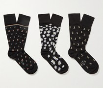 Three-Pack Intarsia Cotton-Blend Socks