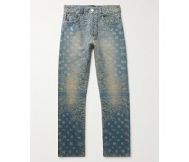 Gerade geschnittene Jeans aus Jacquard mit Bandanamuster in Distressed-Optik