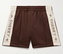 Gerade geschnittene Shorts aus technischem Jersey mit Verzierungen und Streifen