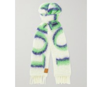 Fringed Logo-Print Knitted Scarf