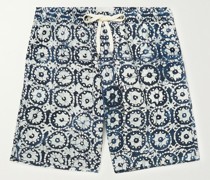 Shorts aus Baumwolle mit Kordelzugbund, Print und geradem Bein