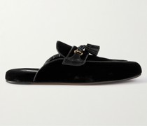 Stephan Tasselled Leather-Trimmed Velvet Slippers