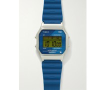 T80 34 mm Digitaluhr aus Edelstahl mit Kautschukarmband