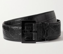 Croc-Effect Leather Belt