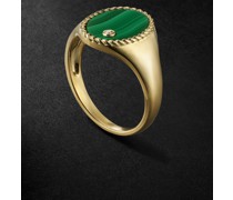 Chevaliere Oval Gold, Malachite and Diamond Signet Ring