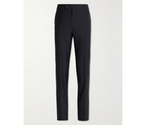 Straight-Leg Pleated Pinstriped Wool Trousers