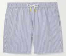 Gerade geschnittene mittellange Badeshorts aus Seersucker mit Streifen