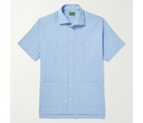 Marquez Spread-Collar Gingham Cotton-Blend Seersucker Shirt
