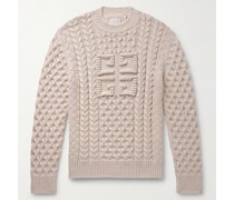 Pullover aus einer Baumwollmischung in Zopfstrick mit Logomotiv