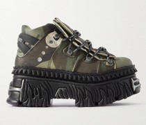 + New Rock Plateau-Sneakers aus Leder mit Verzierungen und Camouflage-Print