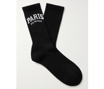 Cities Logo-Jacquard Ribbed Cotton-Blend Socks