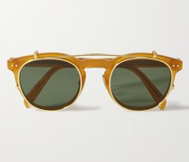 Wandelbare Brille mit rundem Rahmen aus Azetat und goldfarbenen Details