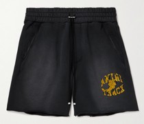 Gerade geschnittene Shorts aus Baumwoll-Jersey mit Kordelzugbund und Logoflockdruck in Distressed-Optik