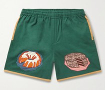 Gerade geschnittene Shorts aus Baumwoll-Canvas mit Applikationen