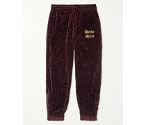 Tapered Logo-Embroidered Leopard-Print Cotton-Velvet Sweatpants