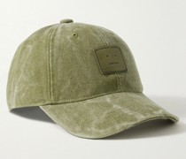 Baseballkappe aus Baumwoll-Canvas mit Lederbesatz in Distressed-Optik