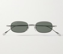 Silberfarbene Sonnenbrille mit schmalem Rahmen