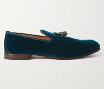Nicolas Leather-Trimmed Tasselled Velvet Loafers