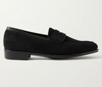 Bradley III Leather-Trimmed Pebble-Grain Suede Penny Loafers