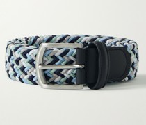 Geflochtener Gürtel aus Gummiband mit Lederbesatz, 3,5 cm