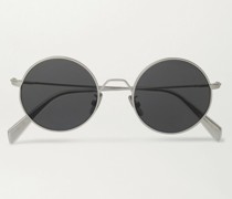 Silberfarbene Sonnenbrille mit rundem Rahmen