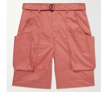 Frayis Wide-Leg Belted Cotton-Satin Cargo Shorts