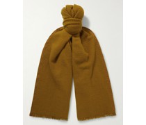 Leather-Trimmed Fringed Herringbone Baby Cashmere Scarf