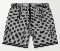 Gerade geschnittene Shorts aus Seiden-Twill mit Logoprint und Kordelzugbund