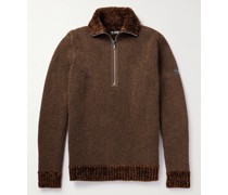 Metallic Pullover mit kurzem Reißverschluss in Rippenstrick