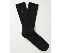 Six-Pack Logo-Embroidered Ribbed Cotton-Blend Socks