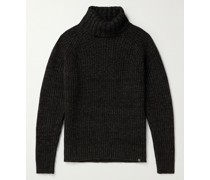 Marine Rollkragenpullover aus einer Woll-Alpakawollmischung in Rippstrick