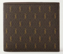 Leather-Trimmed Monogrammed Coated-Canvas Billfold Wallet