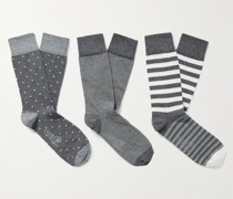 Set aus drei Paar Socken aus einer gemusterten Baumwollmischung