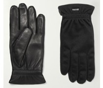 Logo-Flocked Cashmere and Leather Gloves