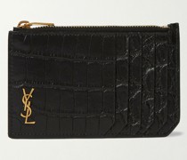 Portemonnaie aus Leder mit Krokodileffekt und Logoapplikation