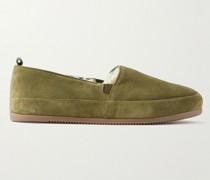 Slippers aus Veloursleder mit Shearling-Futter