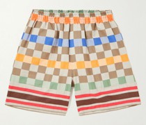 Gerade geschnittene Shorts aus kariertem Baumwoll-Canvas