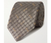 Krawatte aus Seiden-Jacquard mit Logostickerei, 7 cm